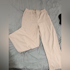 Elegant Cream linen Wide Leg Pants